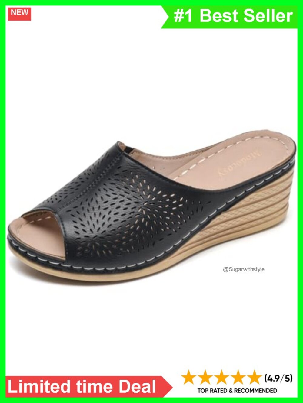 Wide Width Platform Wedge Sandals Memory Foam Slip-On